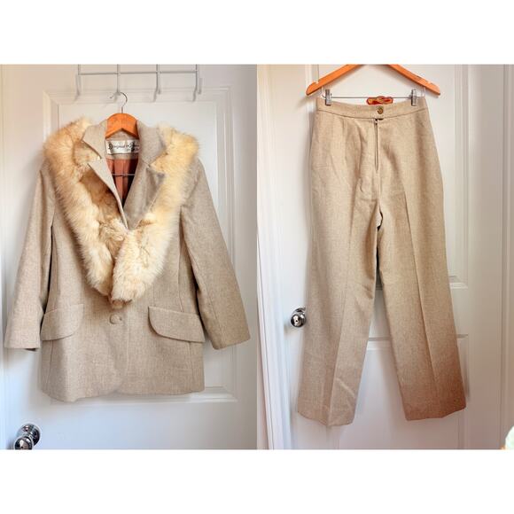 Lilli Ann Jackets & Blazers - Vintage 1970s Lilli Ann San Francisco Wool Pants Suit Fur Collar Statement Retro